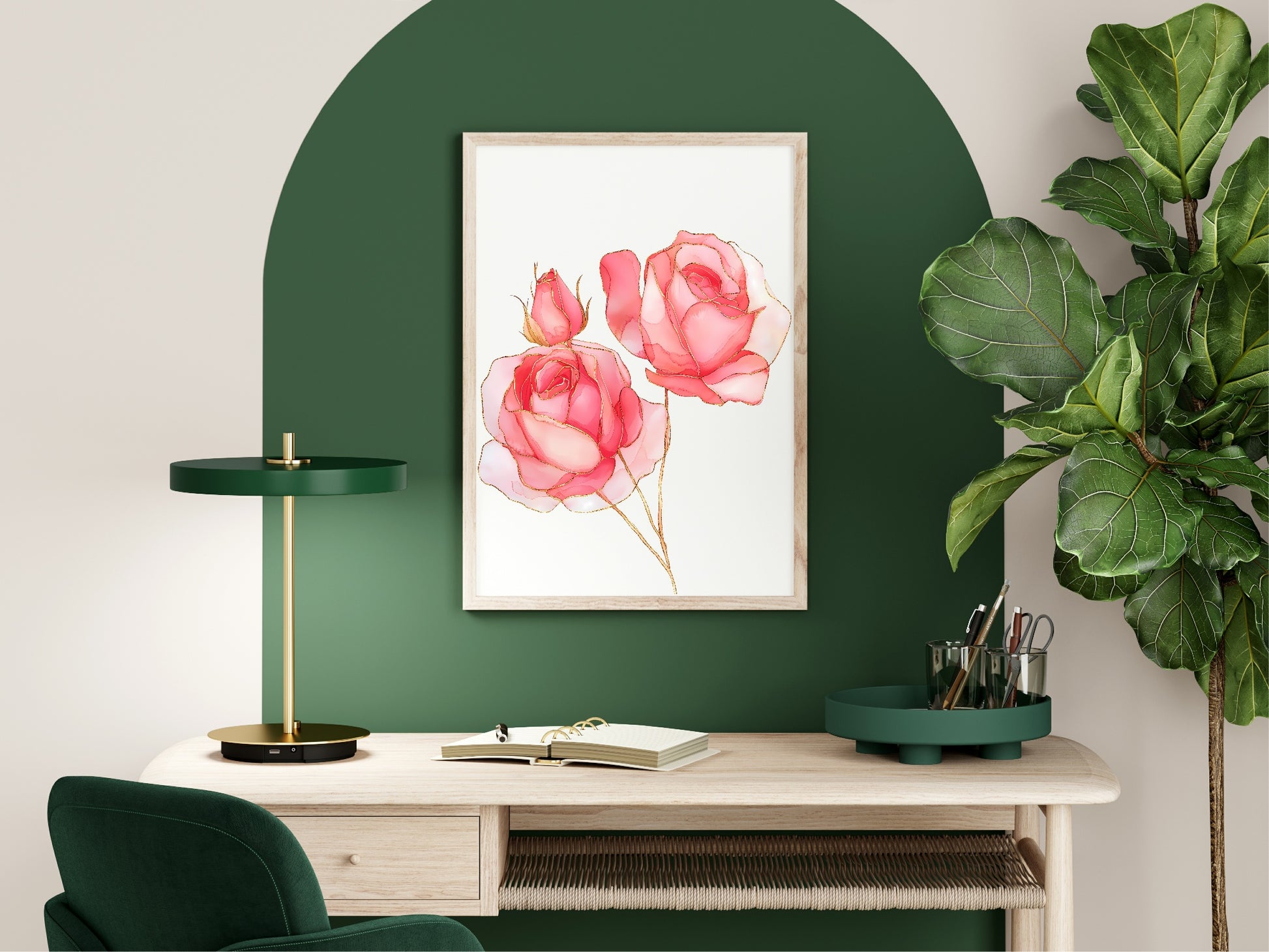 Pink & Gold Roses Print | Coquette Wall Art