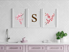 Set Of 3 Initial Cherry Blossom Prints | Personalised Wall Art - Larosier Prints