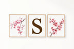 Set Of 3 Initial Cherry Blossom Prints | Personalised Wall Art - Larosier Prints