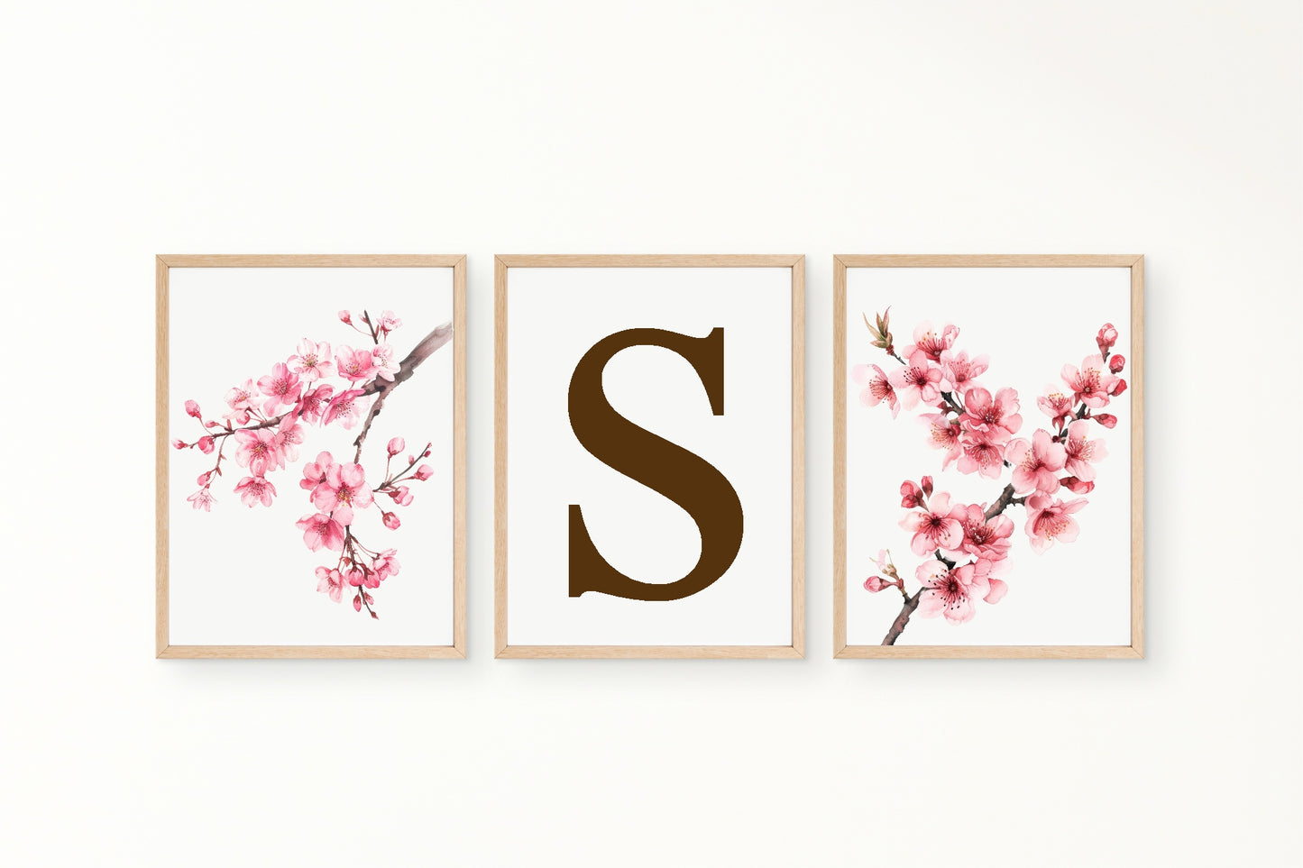 Set Of 3 Initial Cherry Blossom Prints | Personalised Wall Art