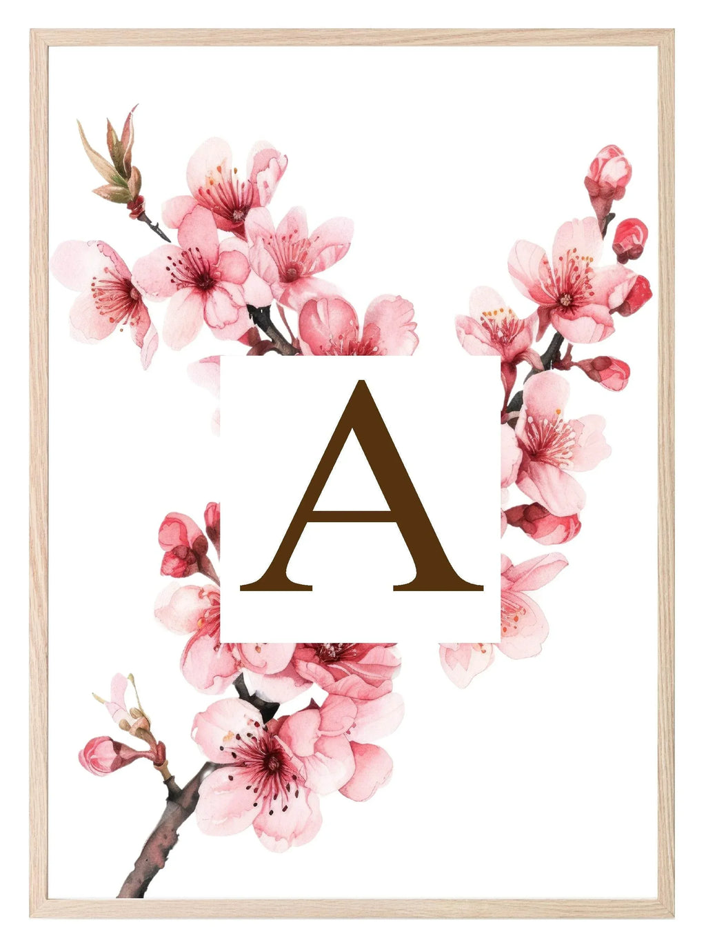 Initial Cherry Blossom Print | Personalised Wall Art - Larosier Prints