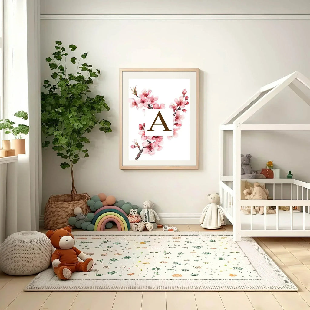 Initial Cherry Blossom Print | Personalised Wall Art - Larosier Prints