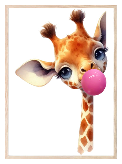 Giraffe Blowing Bubble Gum Print | Kids Wall Art