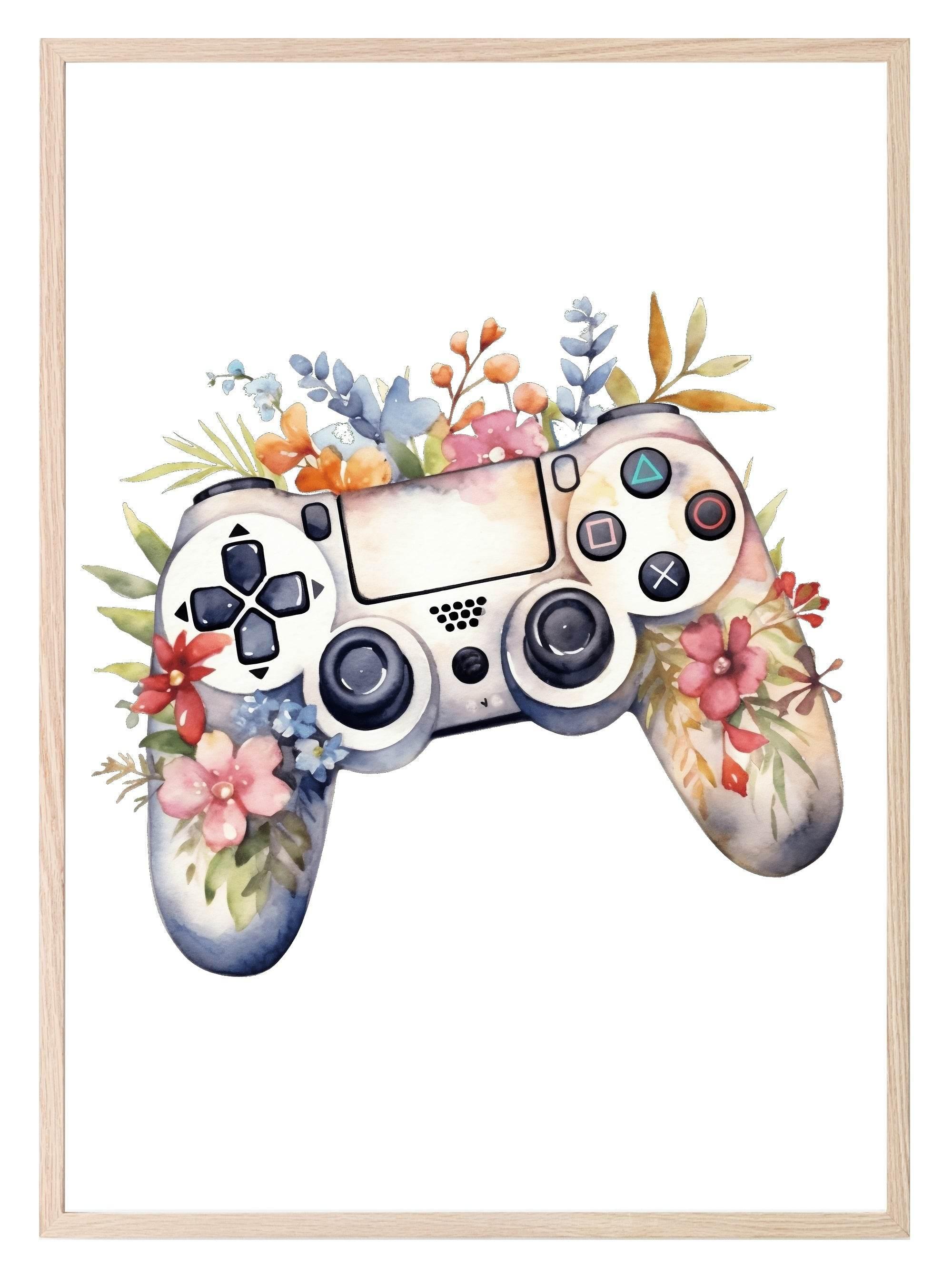Floral PlayStation Controller Print | Teenage Gamer Wall Art - Larosier Prints