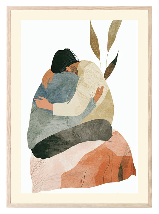 Boho Couple Hug Print | Abstract Wall Art