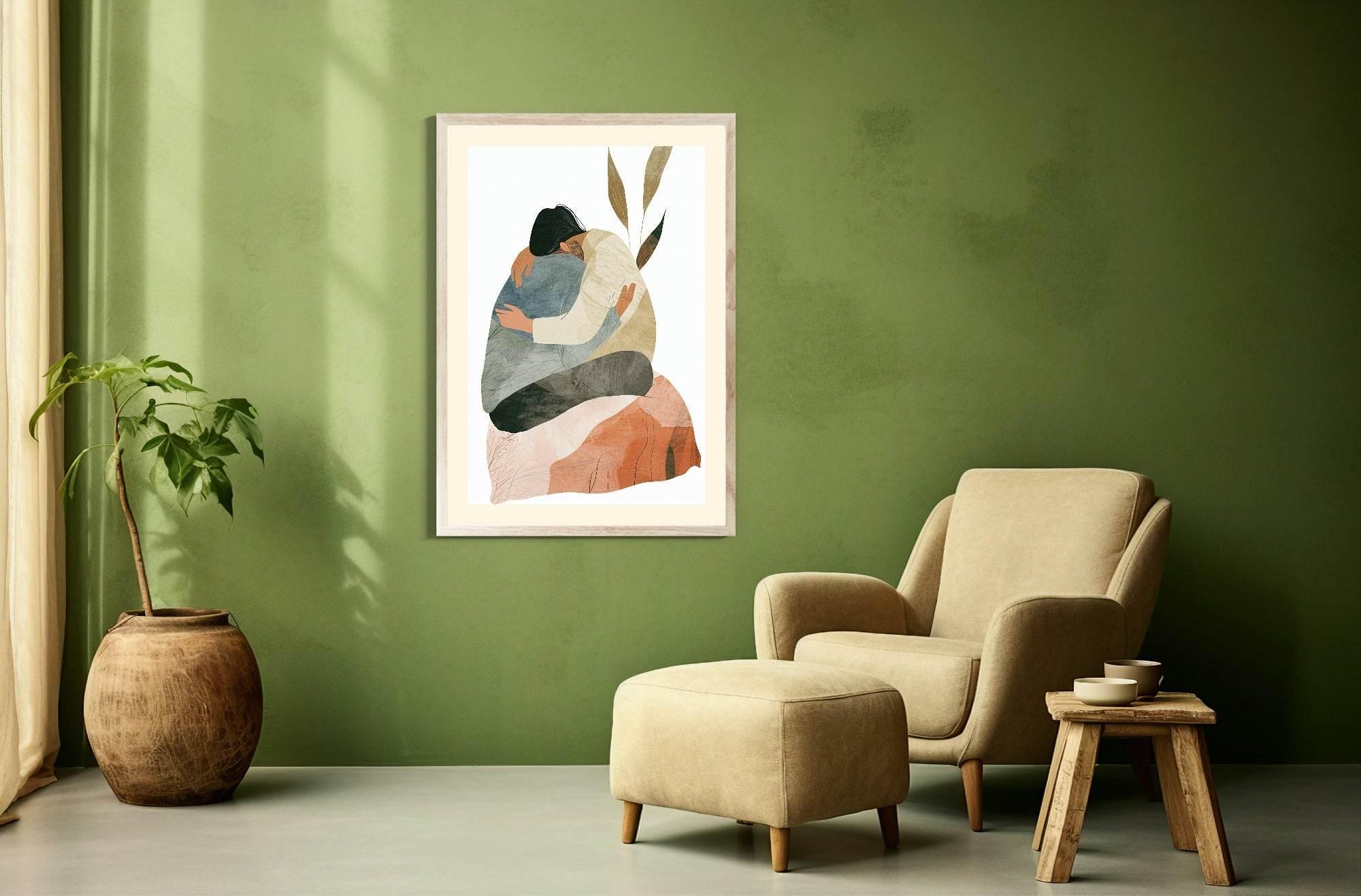 Boho Couple Hug Print | Abstract Wall Art - Larosier Prints
