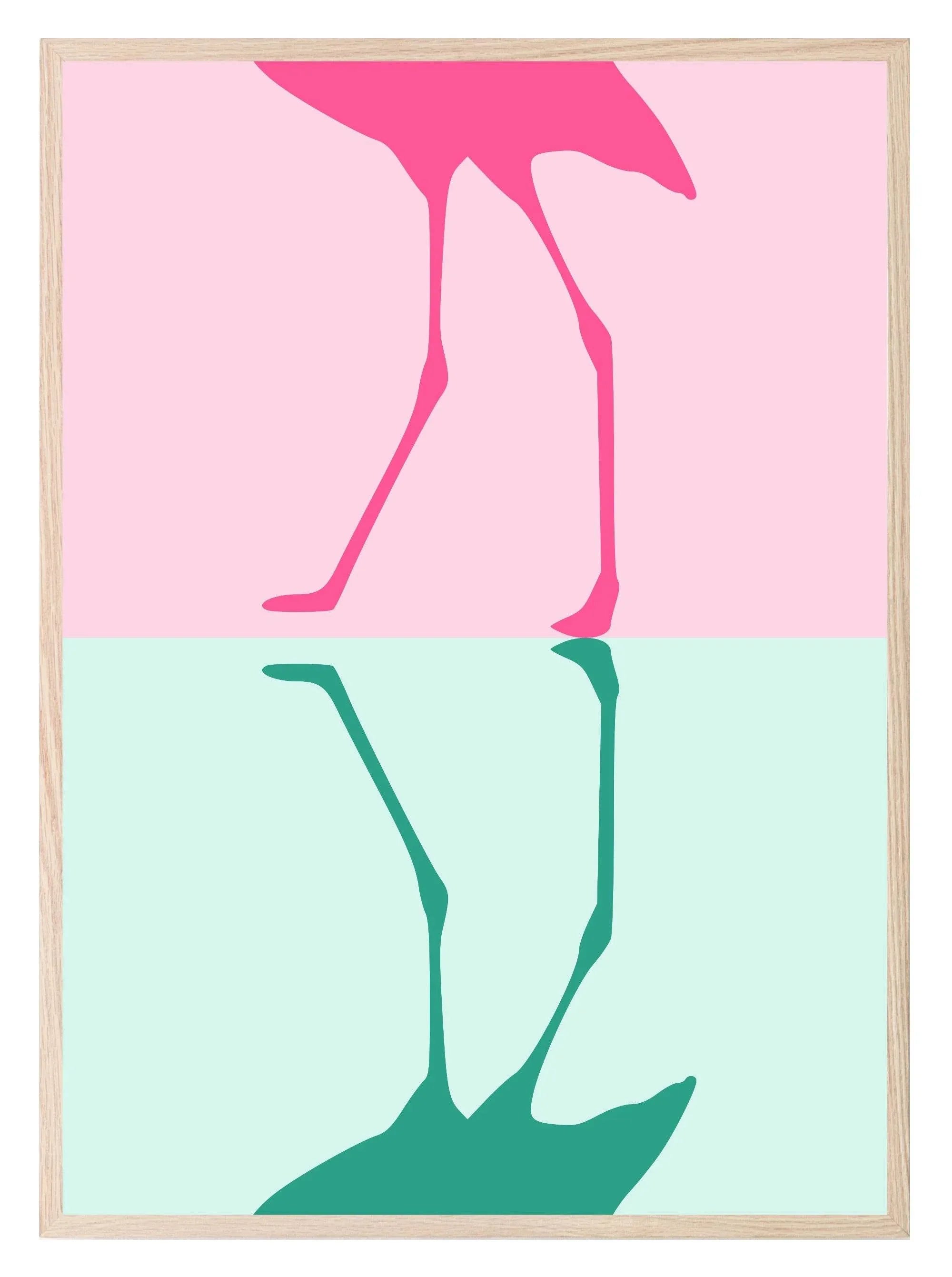 Flamingo Print | Pink & Green | Minimalistic Wall Art - Larosier Prints