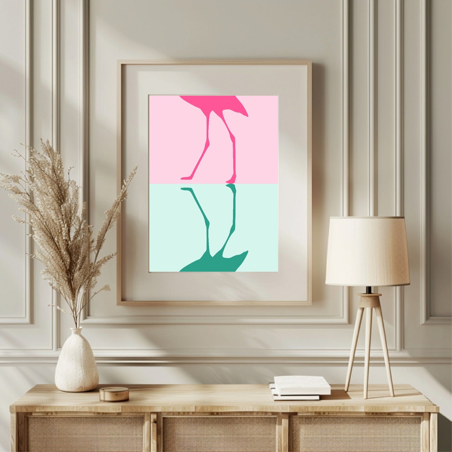 Flamingo Print | Pink & Green | Minimalistic Wall Art