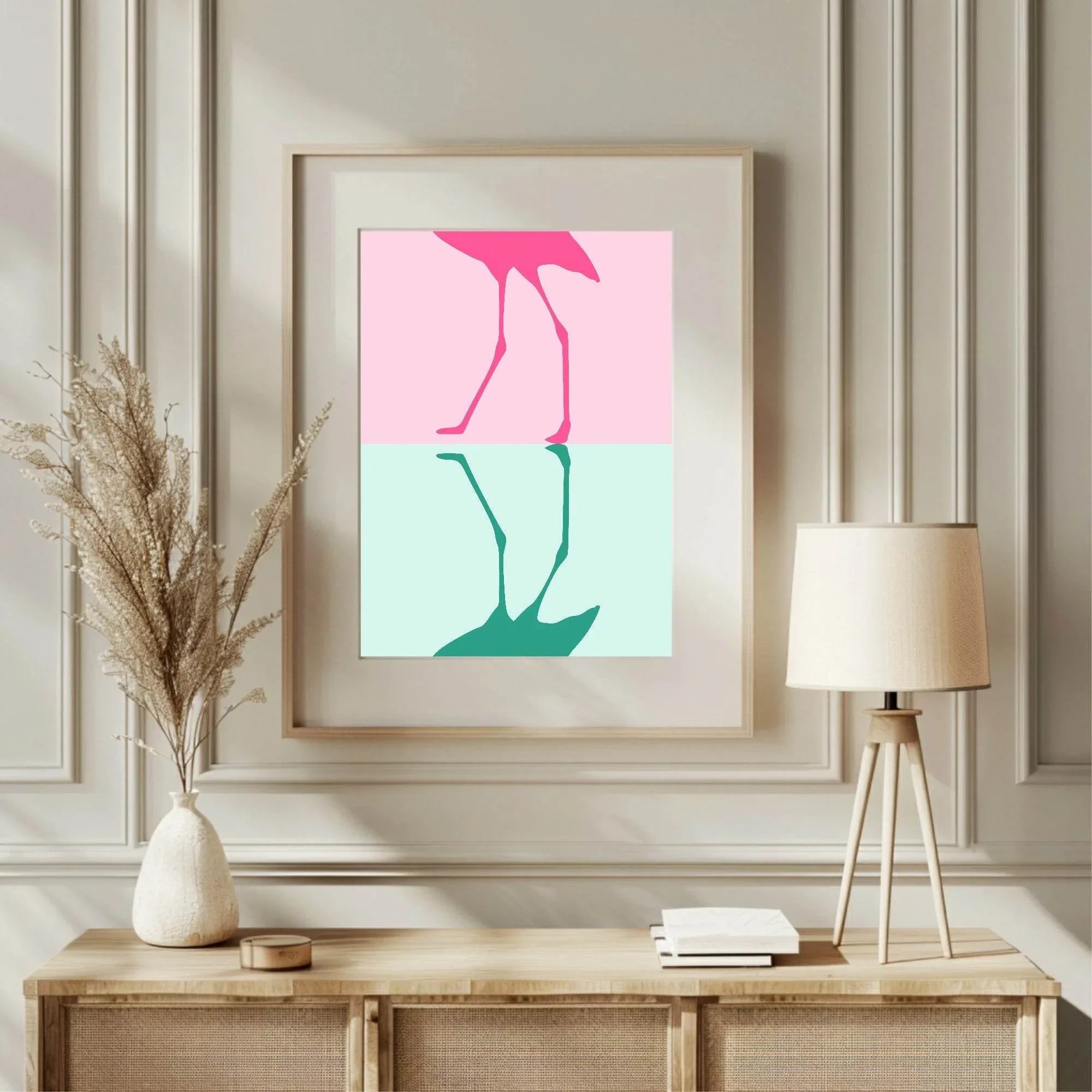 Flamingo Print | Pink & Green | Minimalistic Wall Art - Larosier Prints