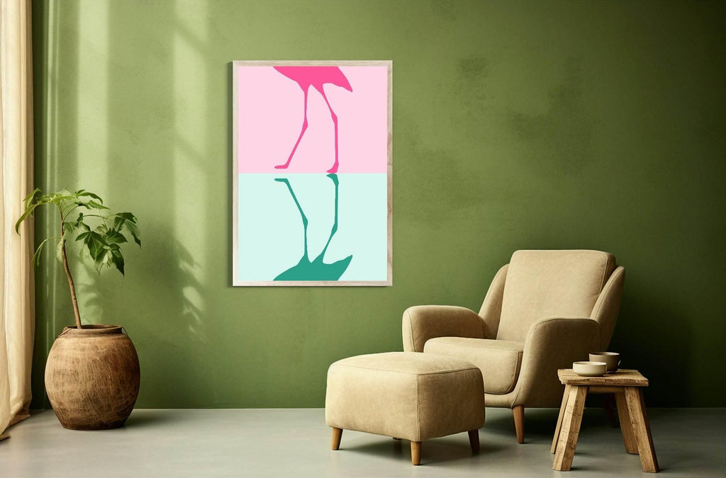 Flamingo Print | Pink & Green | Minimalistic Wall Art - Larosier Prints