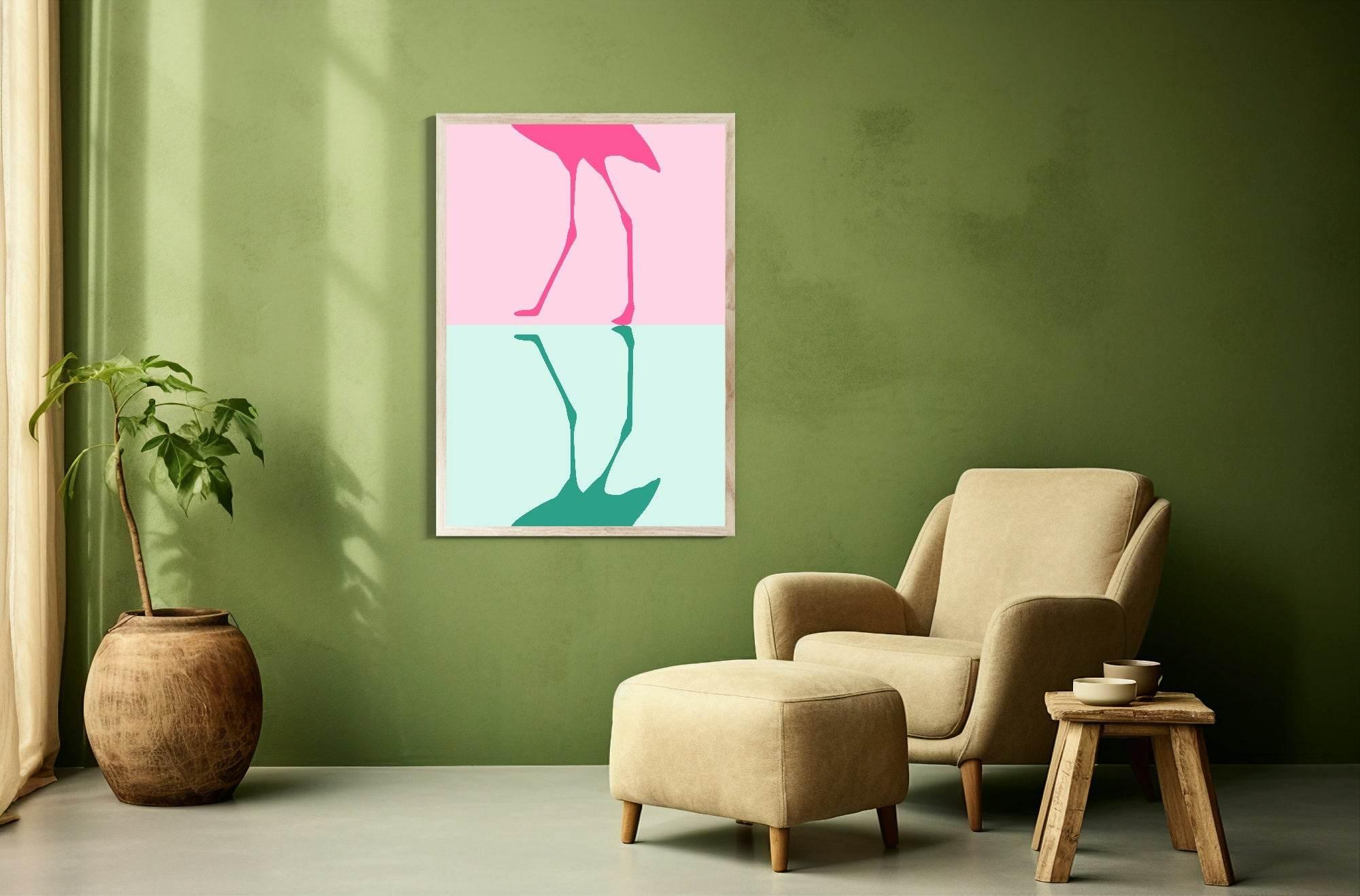 Flamingo Print | Pink & Green | Minimalistic Wall Art - Larosier Prints
