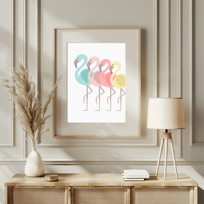 Multicolour Flamingos Print | Coquette Wall Art