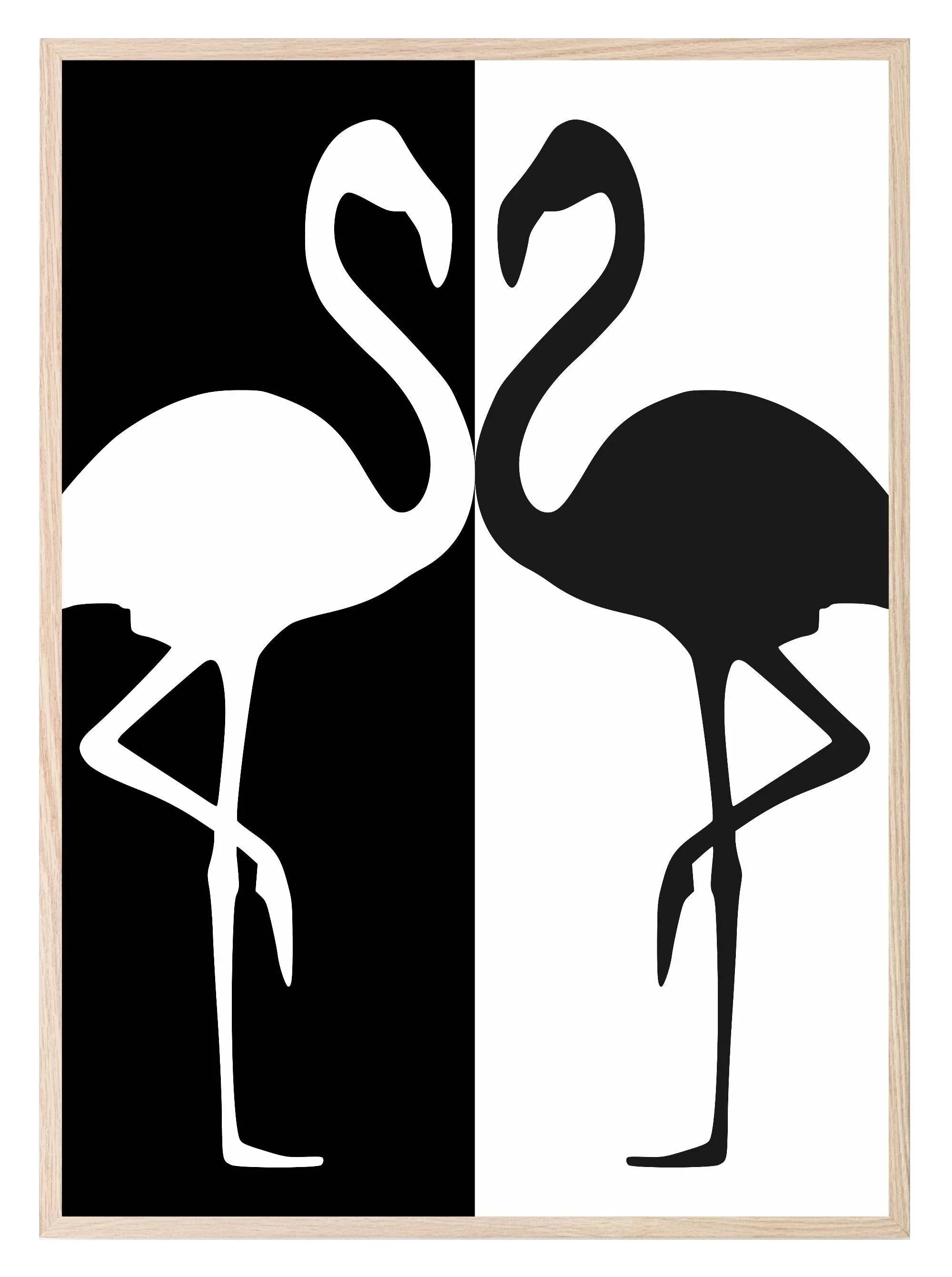 Flamingo Couple Print | Black & White | Minimalistic Wall Art - Larosier Prints