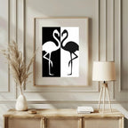 Flamingo Couple Print | Black & White | Minimalistic Wall Art - Larosier Prints