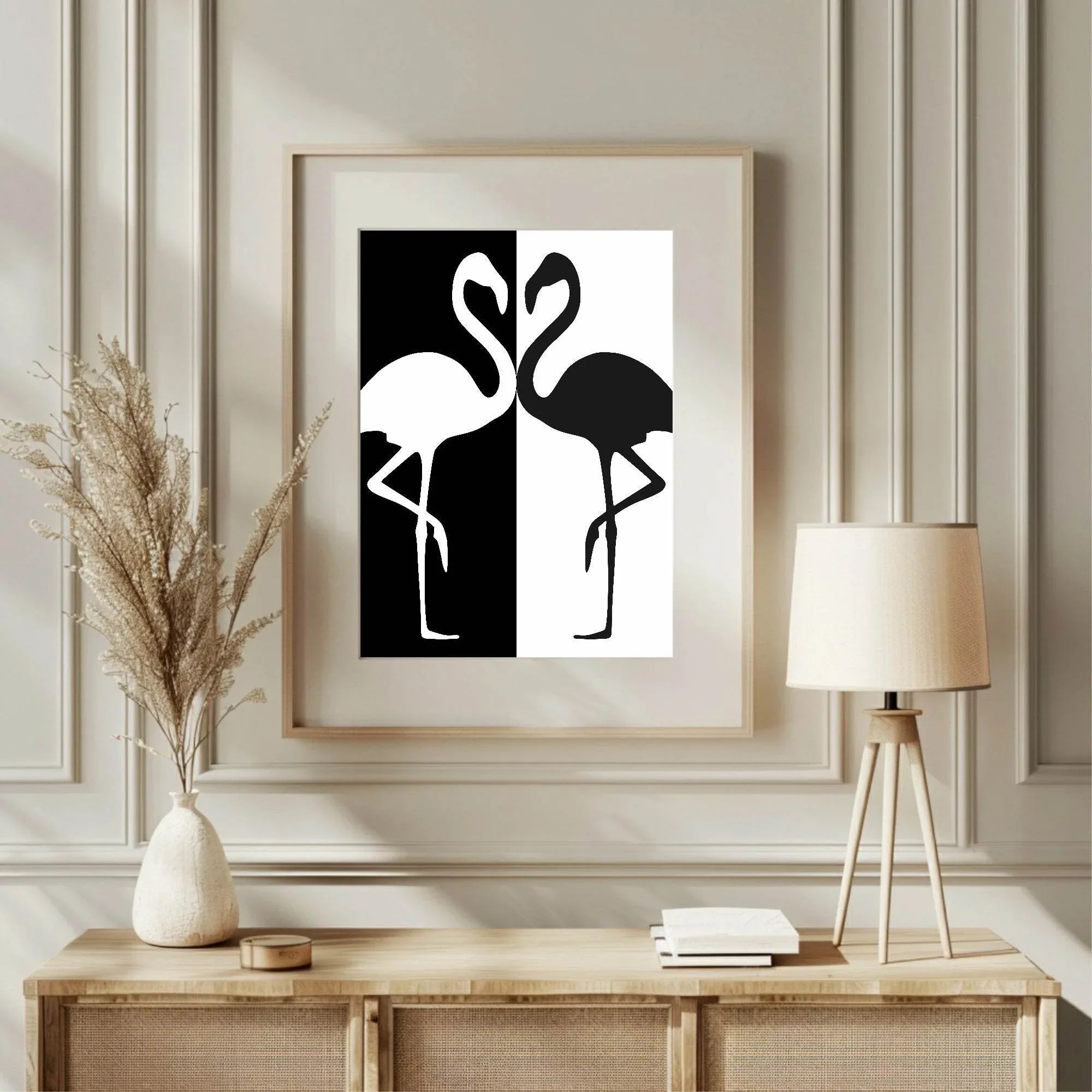 Flamingo Couple Print | Black & White | Minimalistic Wall Art - Larosier Prints