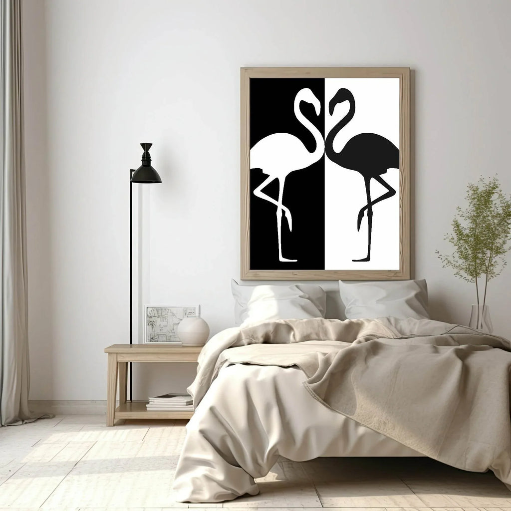 Flamingo Couple Print | Black & White | Minimalistic Wall Art - Larosier Prints