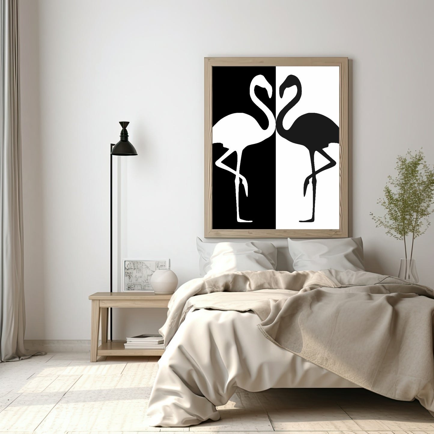 Flamingo Couple Print | Black & White | Minimalistic Wall Art