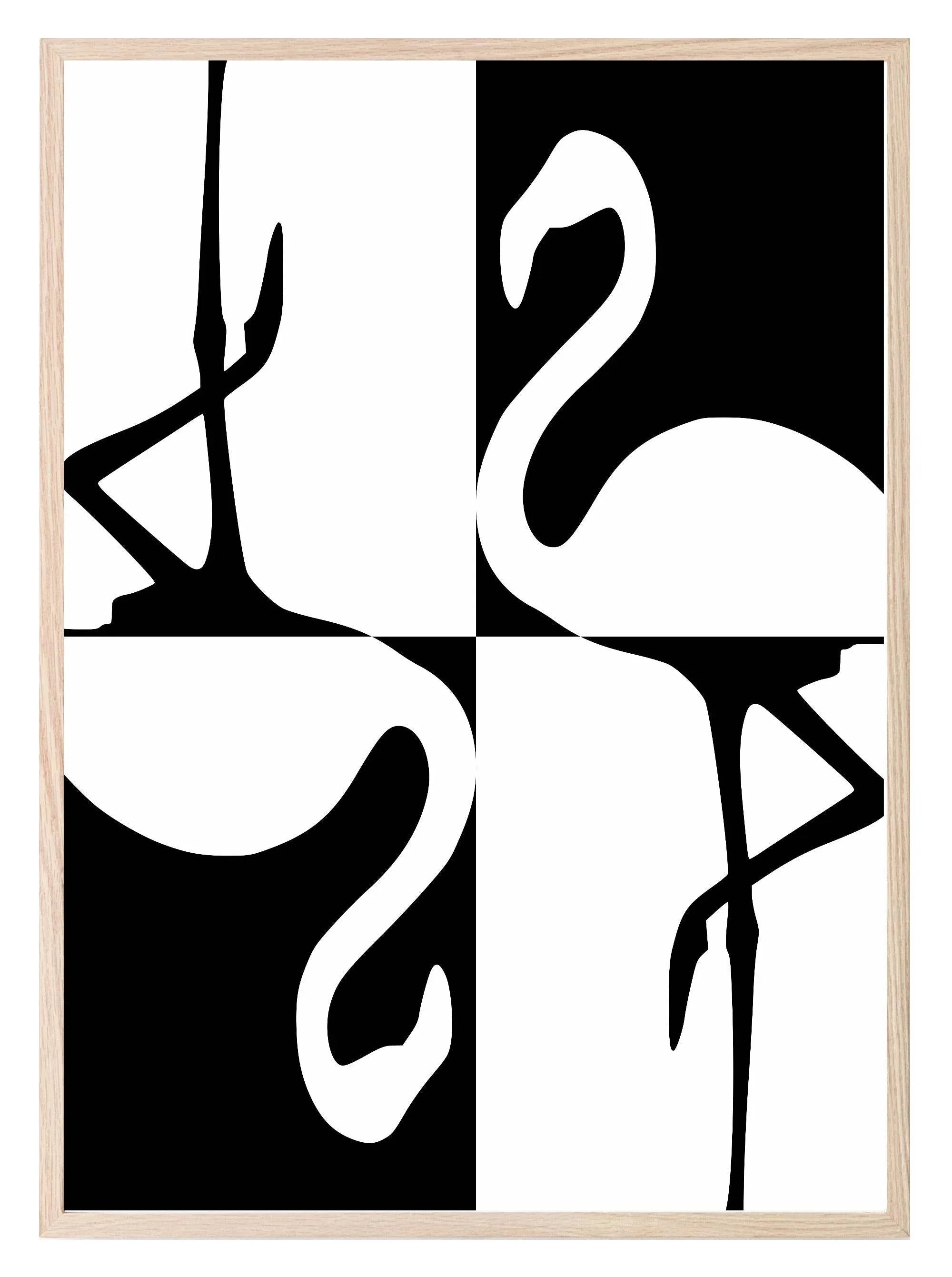 Flamingo Couple Print | Black & White | Minimalistic Wall Art - Larosier Prints
