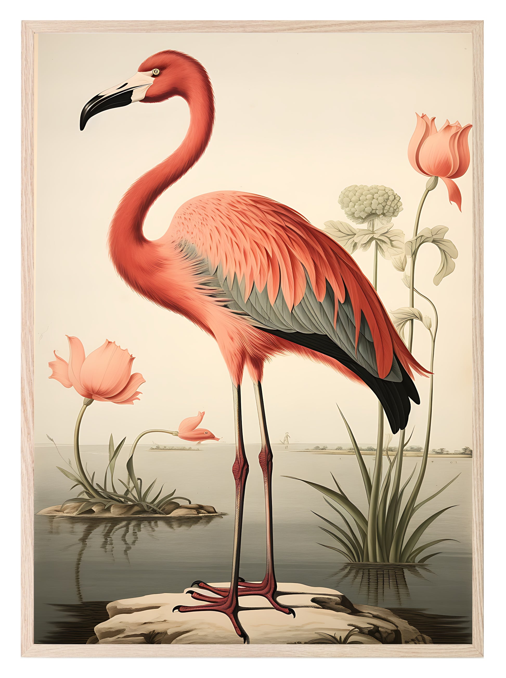 Retro Flamingo Print | Vintage Style Wall Art Style 2