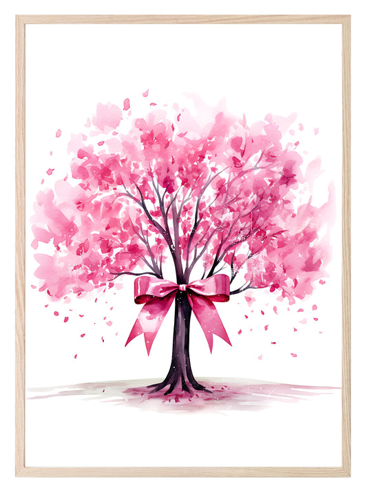 Breast Cancer Pink Tree Print | Ribbon Hope | Coquette Wall Art