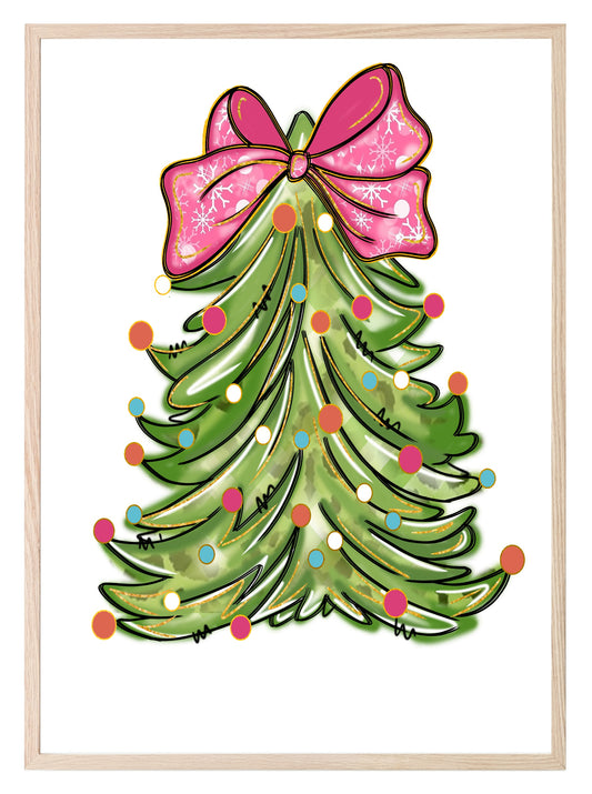 Coquette Pink Christmas Tree Print | Christmas Wall Art