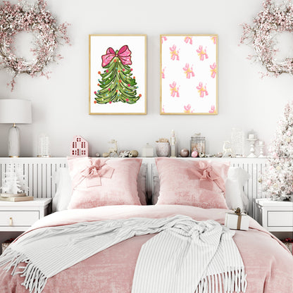 Coquette Pink Christmas Tree Print | Christmas Wall Art