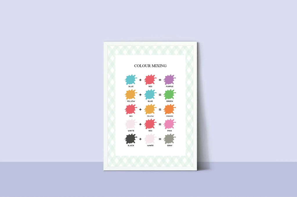 Pastel Plaid Colour Mixing Educational Wall Art Poster | Blue, Pink or Mint Green - Larosier Prints