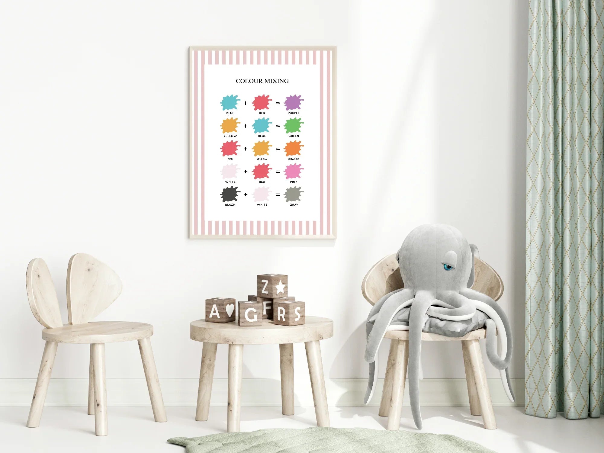 Pastel Stripe Colour Mixing Educational Wall Art Poster | Blue, Pink or Mint Green - Larosier Prints