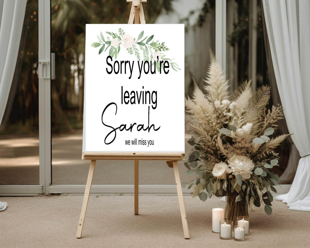 Green & White Rose Sorry You're Leaving Party Sign - Larosier Prints