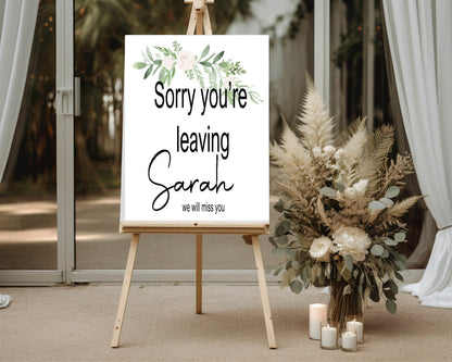 Green & White Rose Sorry You're Leaving Party Sign