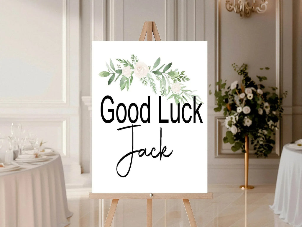 Green & White Rose Good Luck Party Sign - Larosier Prints