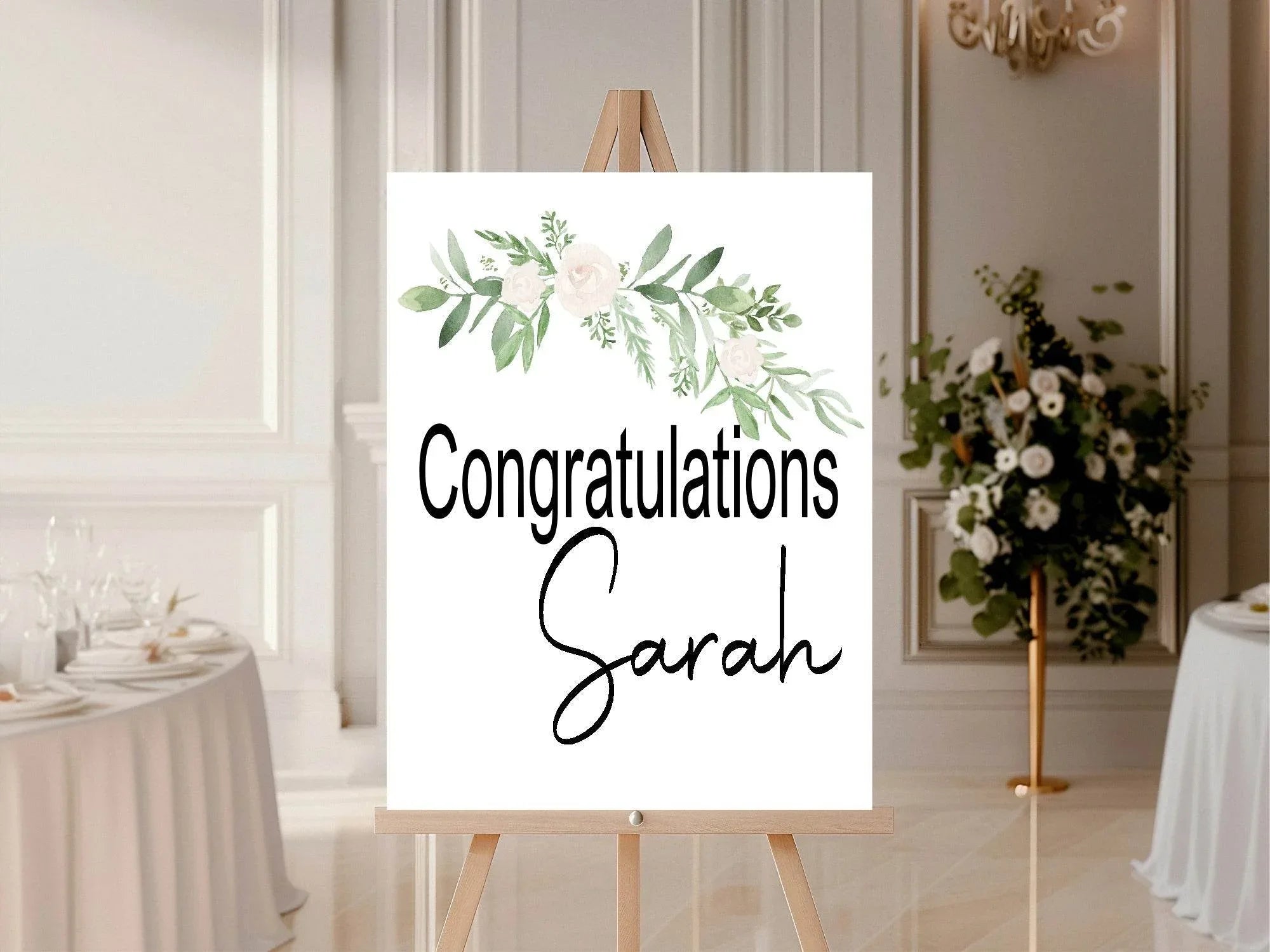 Green & White Rose Stripe Congratulations Party Sign - Larosier Prints