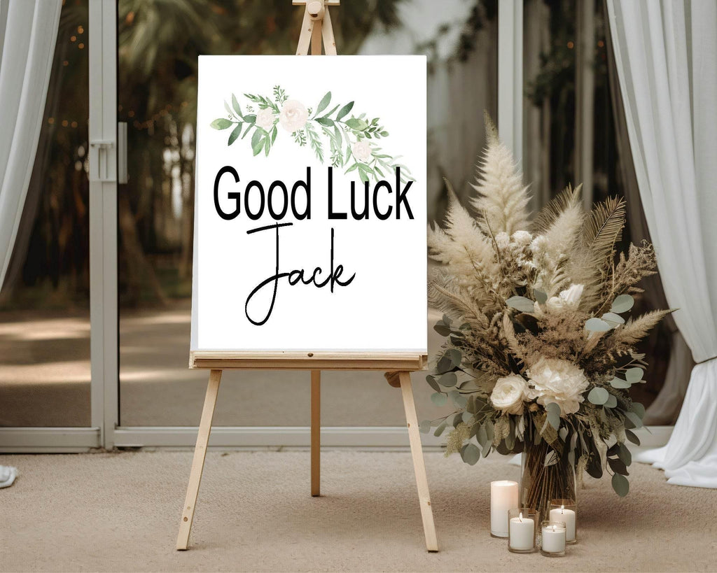 Green & White Rose Good Luck Party Sign - Larosier Prints