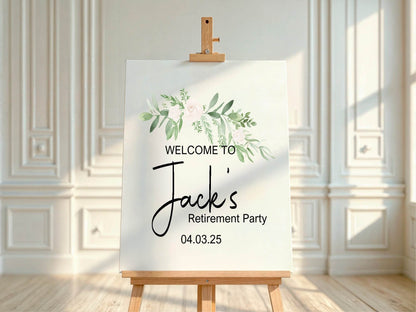 Green & White Rose Welcome Retirement Party Sign