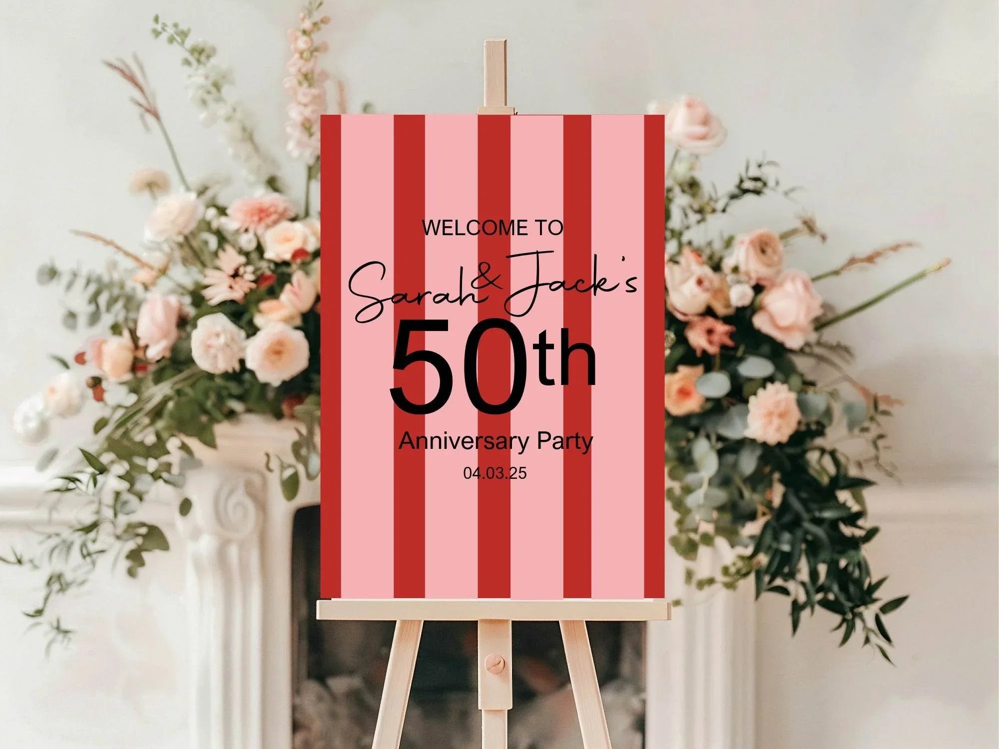 Red & Pink Welcome Anniversary Party Sign - Larosier Prints