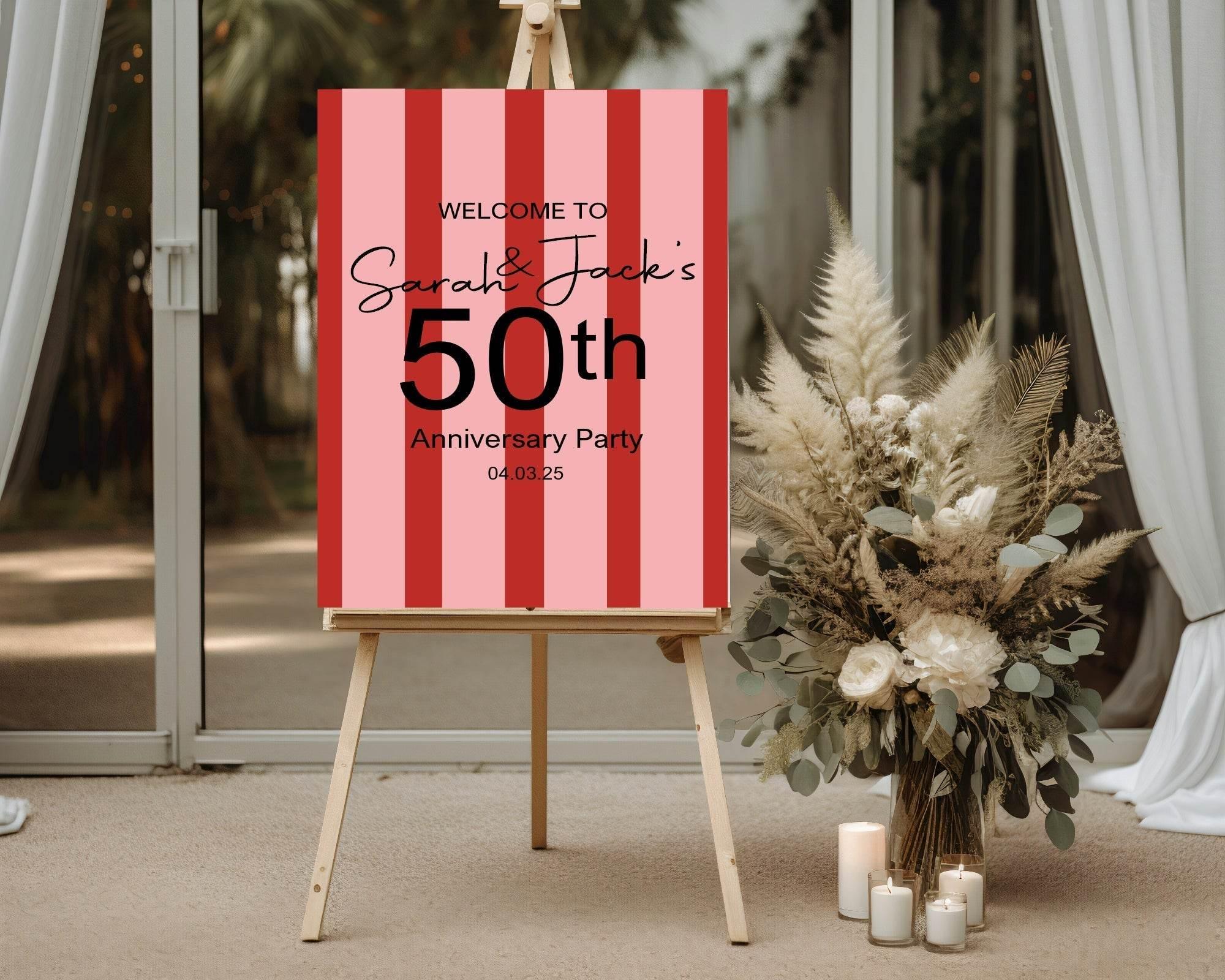 Red & Pink Welcome Anniversary Party Sign - Larosier Prints
