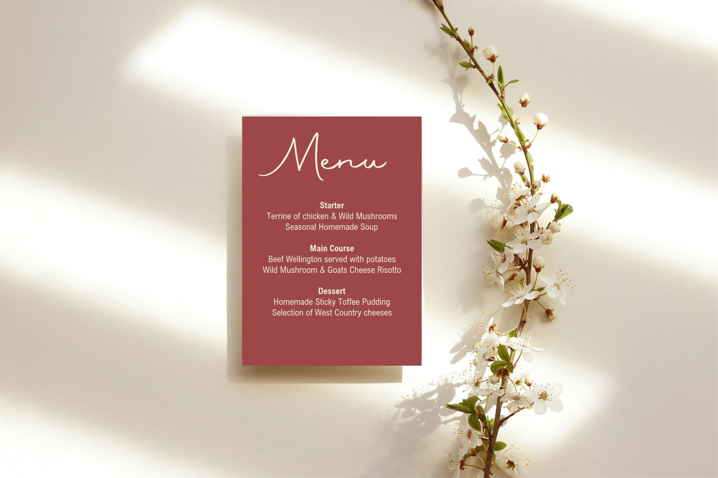 Rosewood A5 Menu Wedding Party Signs |  Pack of 10