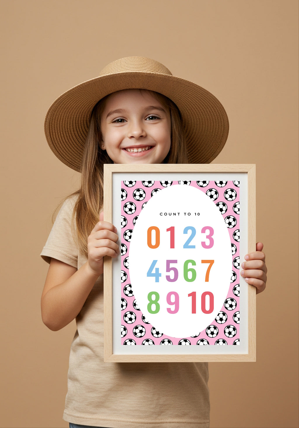 Pink Football Count To 10 Poster | Educational Wall Art