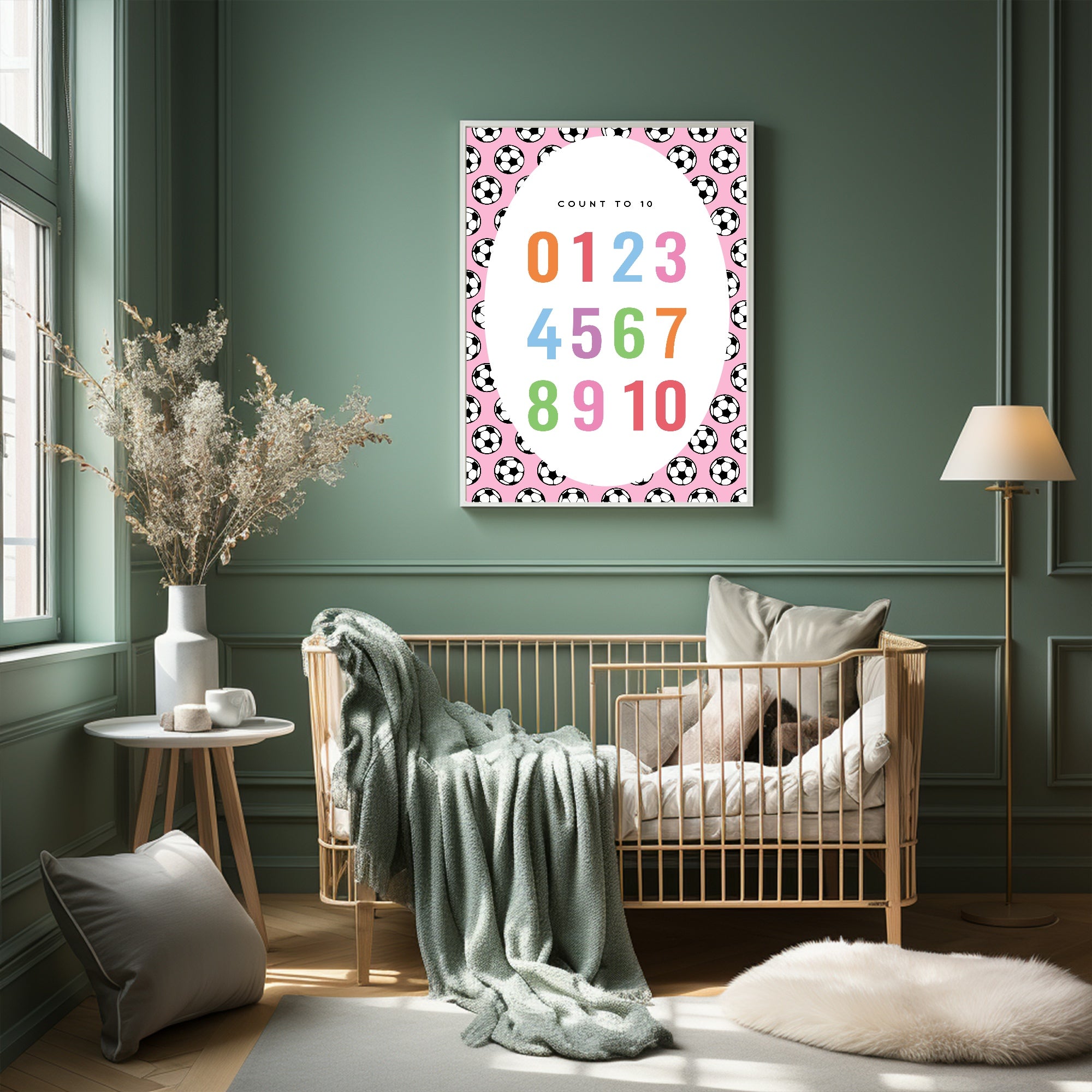 Pink Football Count To 10 Poster | Educational Wall Art