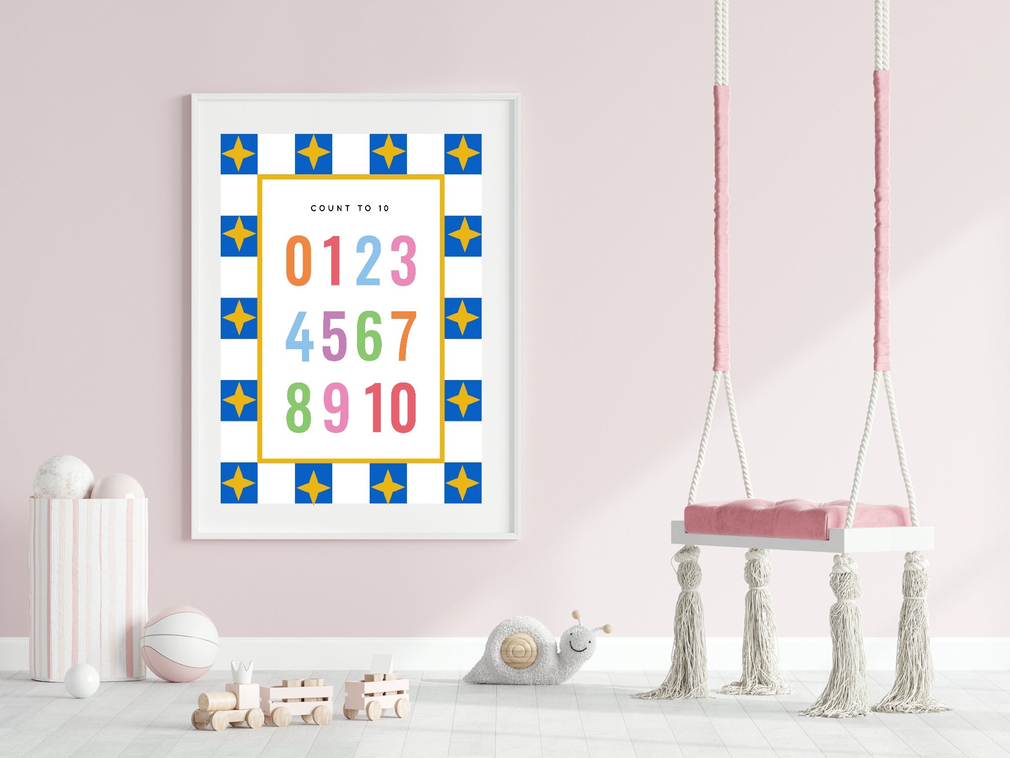Blue Checked & Stars Count To 10 Poster | Educational Wall Art