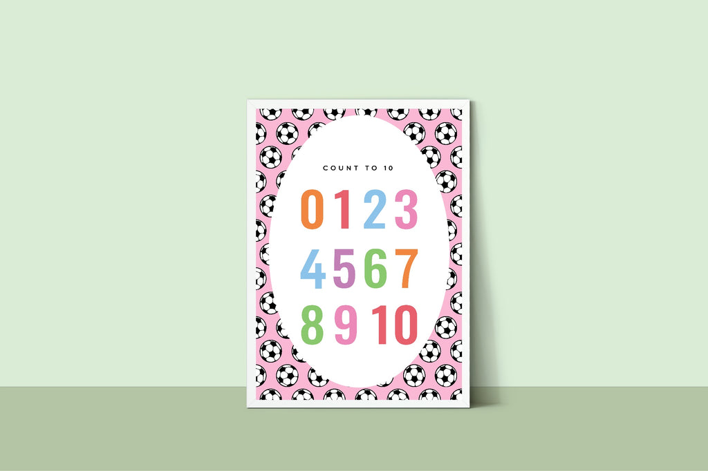 Pink Football Count To 10 Poster | Educational Wall Art