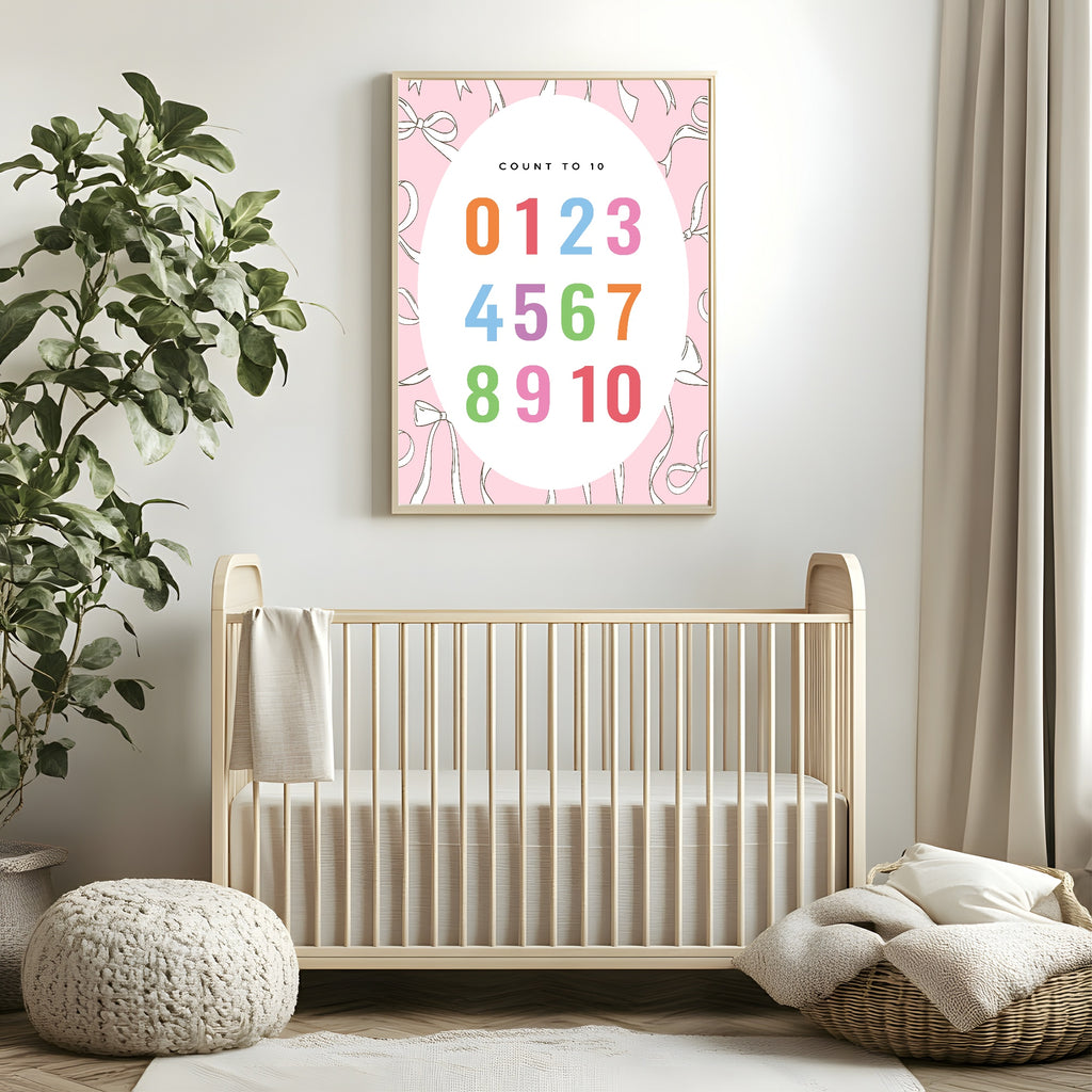 Pink Bow Count To 10 Poster | Educational Wall Art