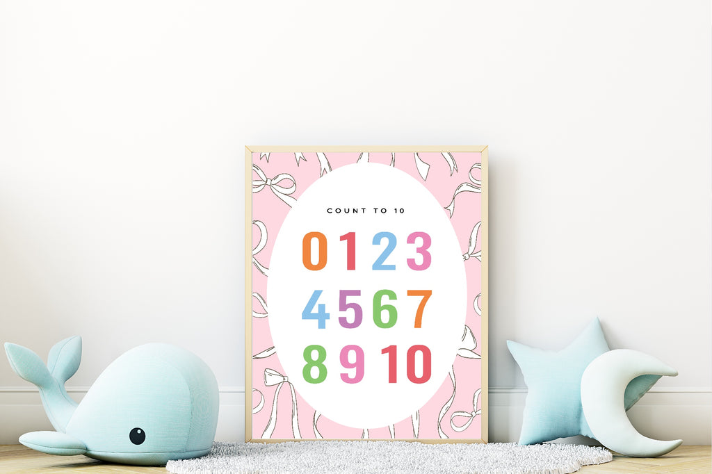 Pink Bow Count To 10 Poster | Educational Wall Art