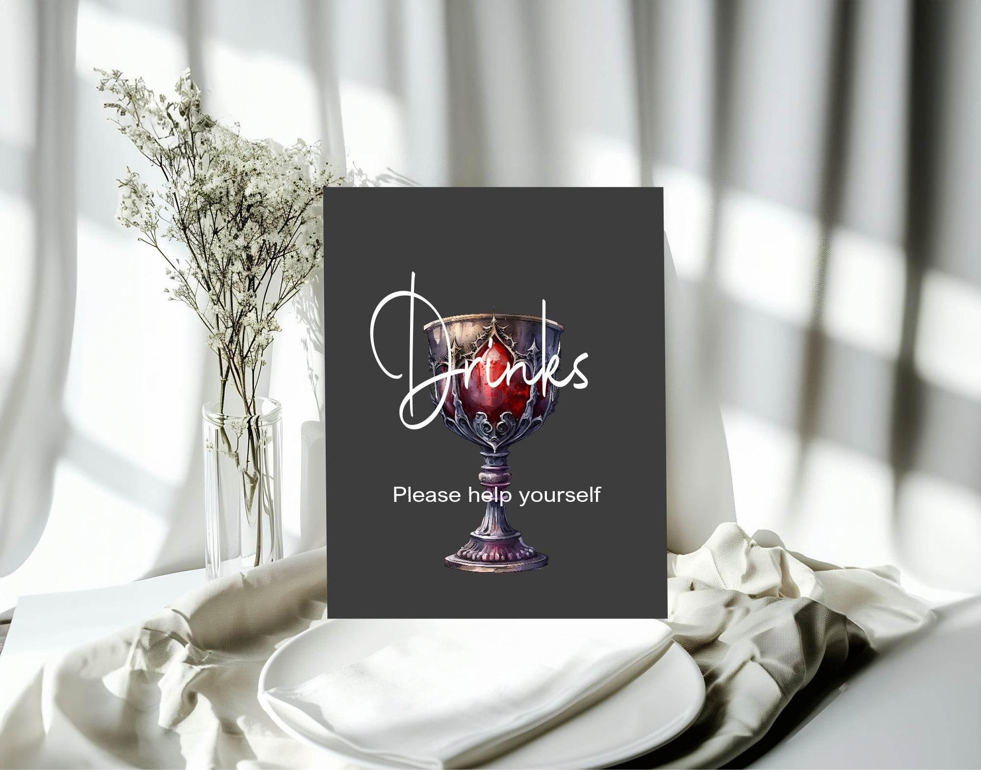 Gothic Drinks Baby Shower Party Sign - Larosier Prints