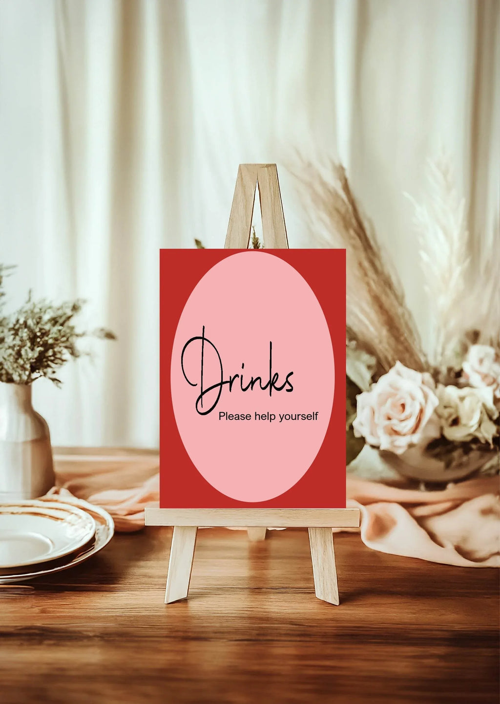 Red & Pink Drinks Baby Shower Party Sign - Larosier Prints