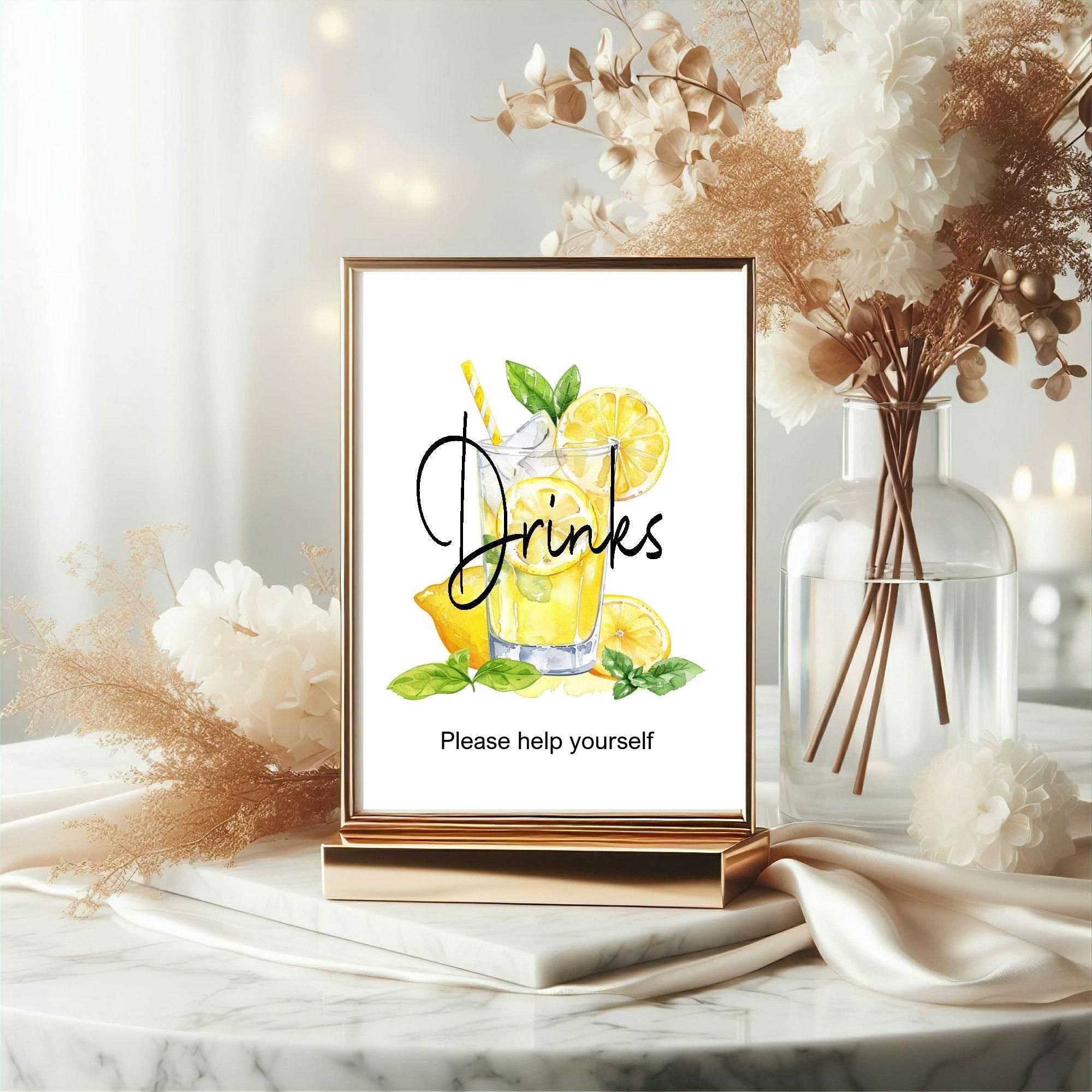 Lemon Tea Drinks Baby Shower Party Sign - Larosier Prints