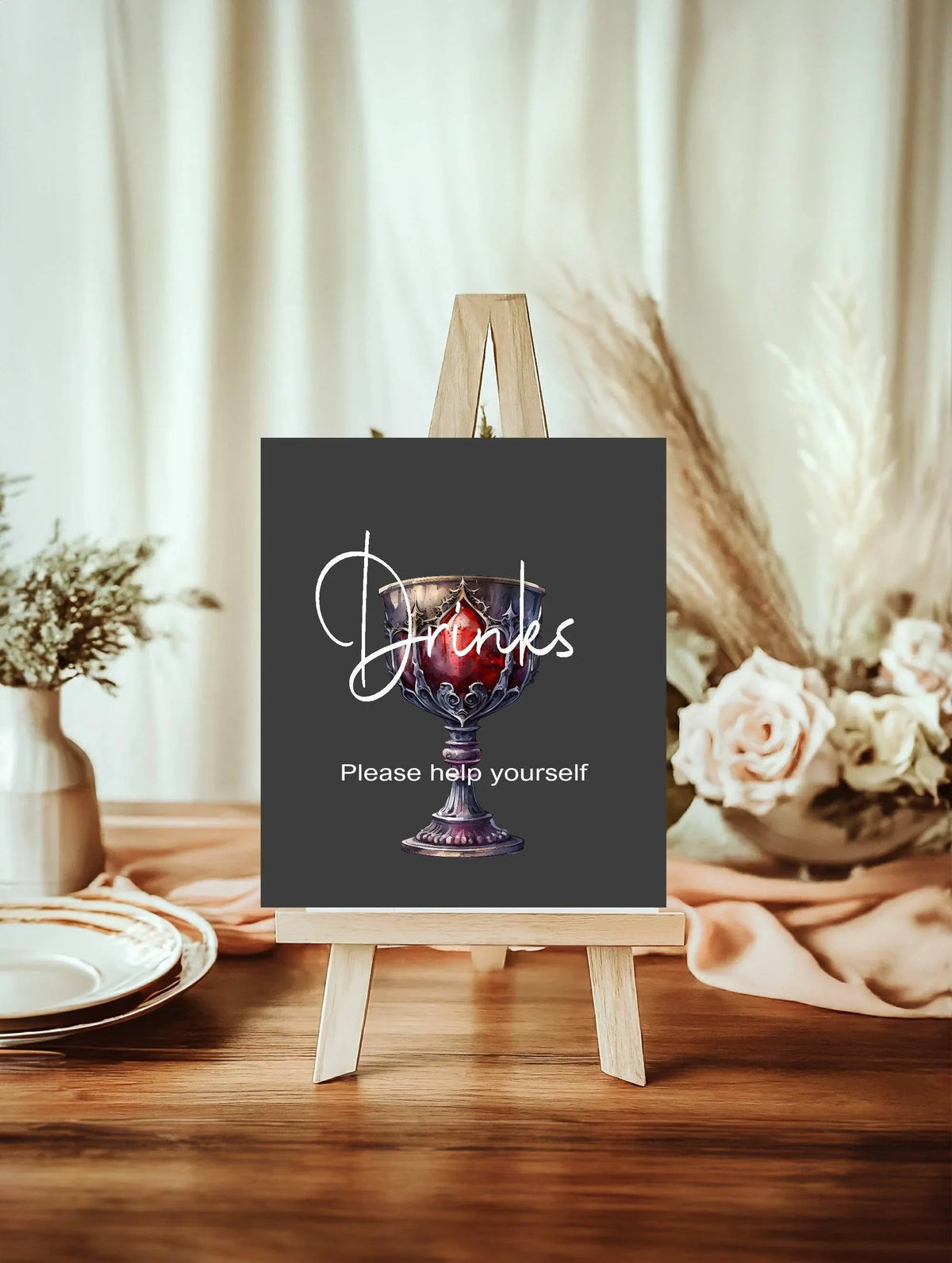 Gothic custom baby shower party sign example: Gothic Drinks Baby Shower Party Sign
