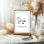 Minimalist Drinks Baby Shower Party Sign | Black & White - Larosier Prints
