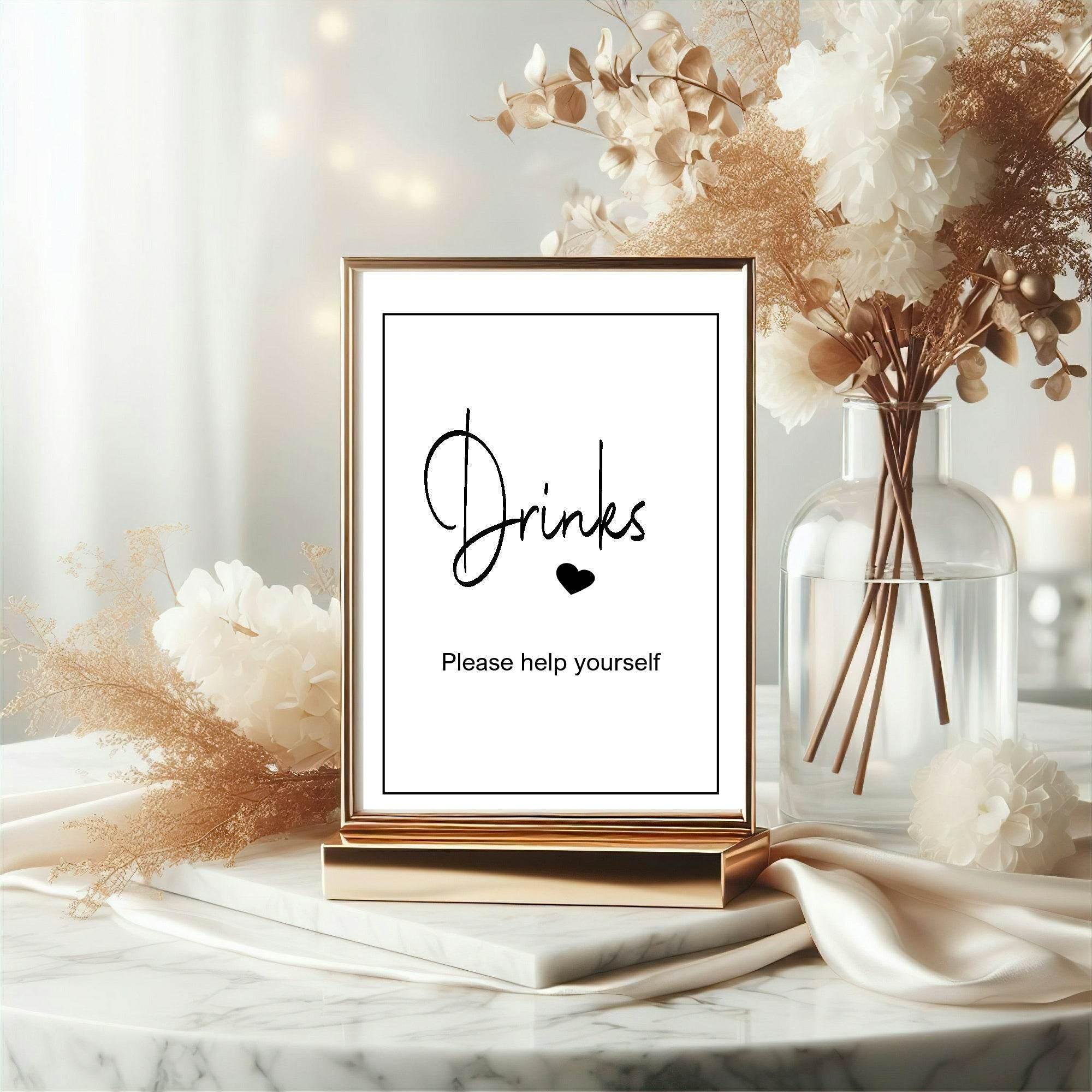 Minimalist Drinks Baby Shower Party Sign | Black & White - Larosier Prints