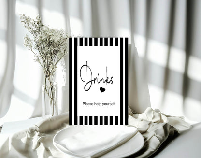 Black and White Stripe Drinks Baby Shower Party Sign